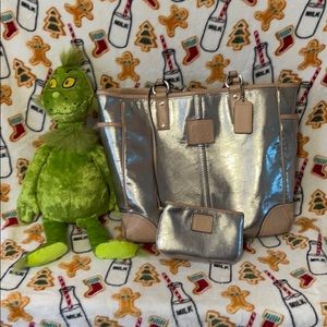 Coach Gold Metallic Leather Tote with Wristlet
